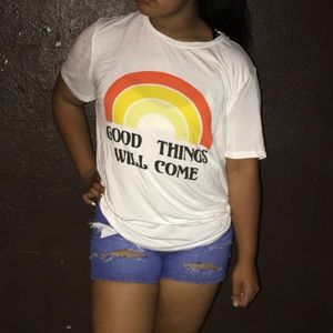 graphic tee & distressed shorts